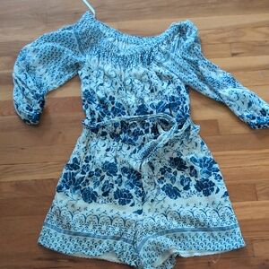 Floral Blue and Cream Kids Dress